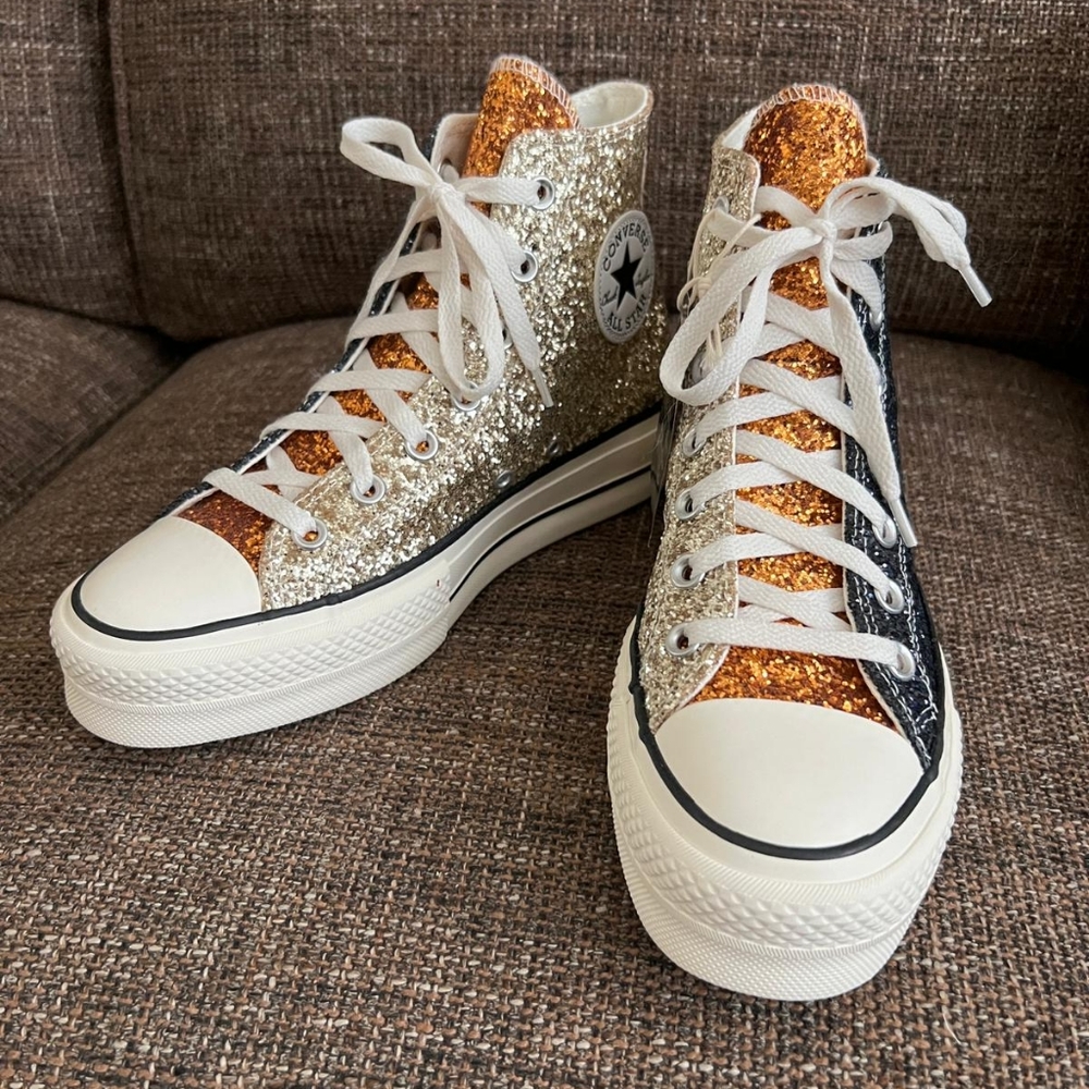 Custom Chuck Taylor All Star Converse Platform Glitter High Top, Size 8